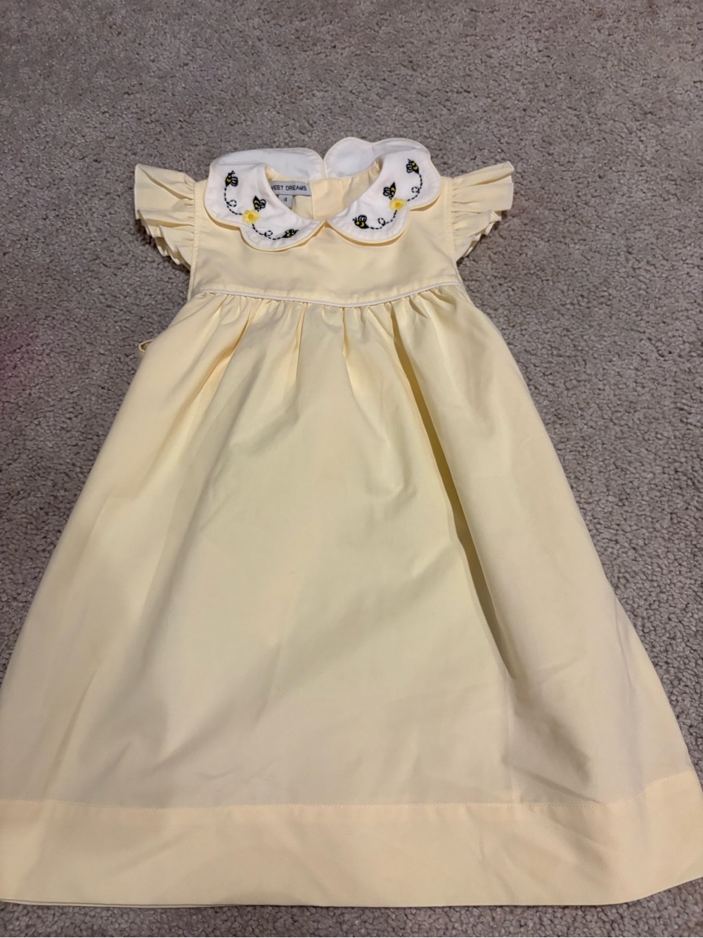 Sweet Dreams Pale Yellow Peter Pan Collar Dress with Bumble bee embroidery
